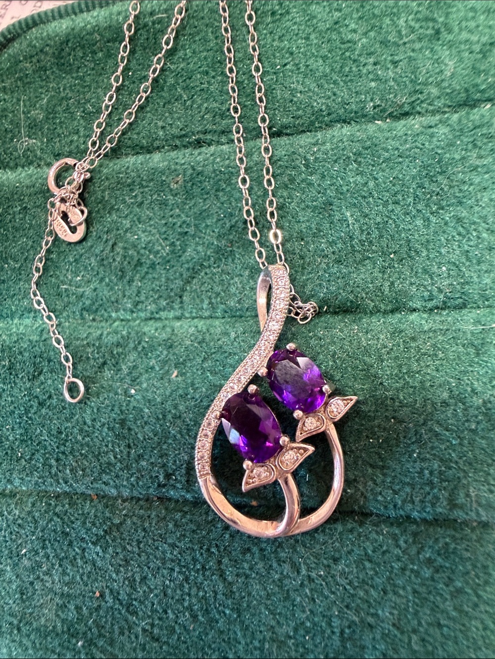 Sterling Silver Amethyst Teardrop Pendant Necklace - Purple